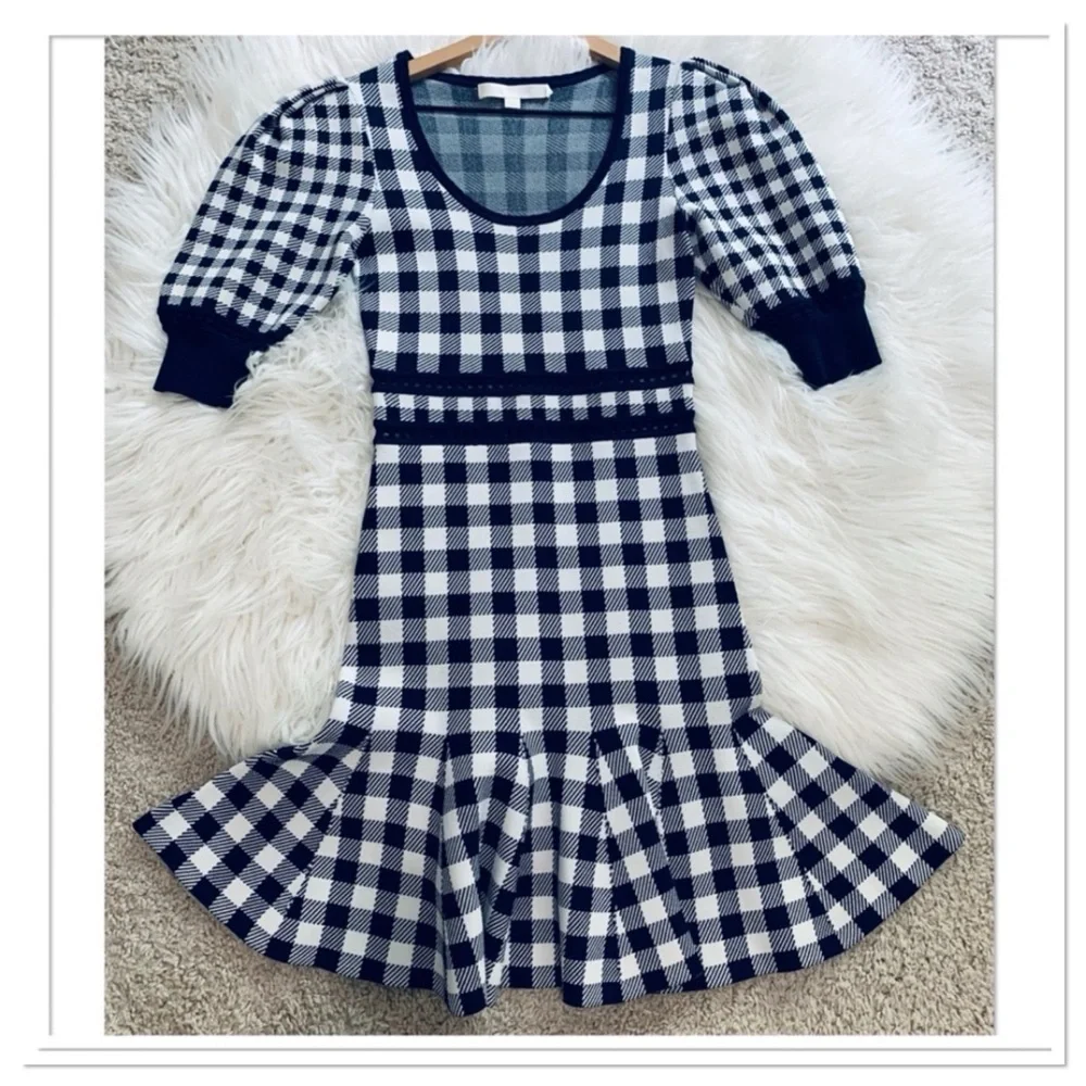 Jonathan Simkhai Gingham Knit Mini Dress Blue White Size Small